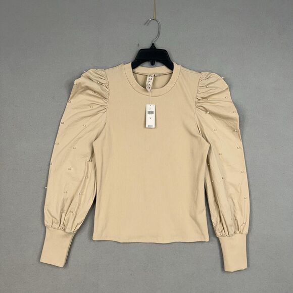 Dolan Anthropologie Shirt Womens Medium Ivory Ribbed Puff Pearl Minimal Feminine - Picture 1 of 15